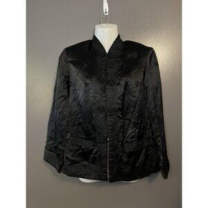 Reversible Satin Brocade Jacket Womens Small Black Ivory Mandarin Collar Frog
